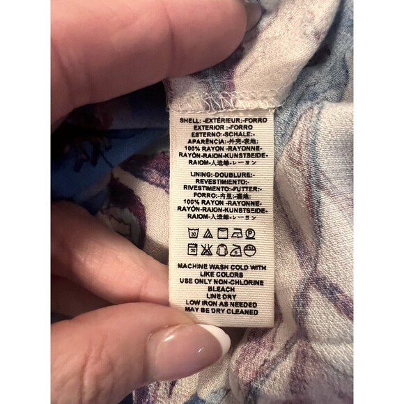 Free People Tegan White Blue Floral Long Sleeve Keyhole Short Mini Dress Size 2 - Picture 5 of 6